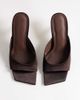 Topshop Topshop Nicole angular mid-height heeled mules in chocolate satin-Brown - 3