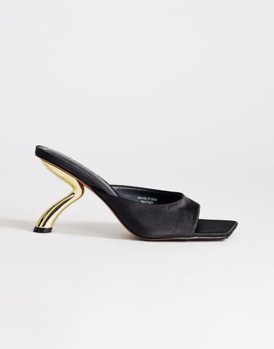 Topshop Topshop Nicole angular mid heel mules in black satin