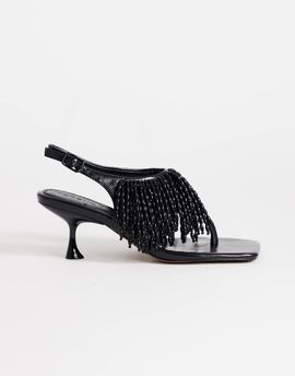 Topshop Topshop Night beaded toe thong heeled sandals in black