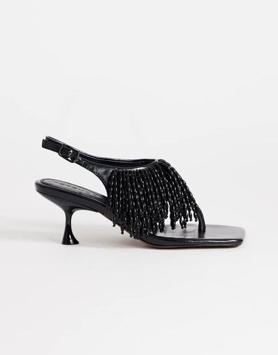 Topshop Topshop Night beaded toe thong heeled sandals in black