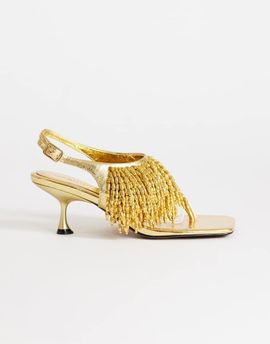Topshop Topshop Night beaded toe thong heeled sandals in gold