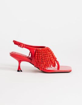 Topshop Topshop Night beaded toe thong heeled sandals in red