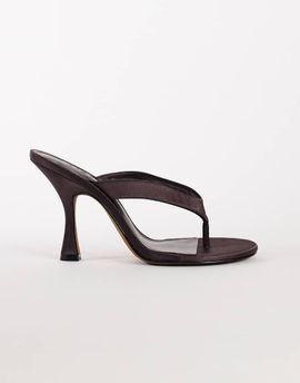 Topshop Topshop Nina toe thong heeled sandal in chocolate satin-Brown