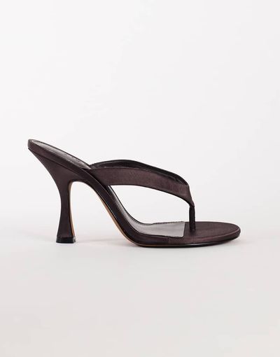 Topshop Topshop Nina toe thong heeled sandal in chocolate satin-Brown