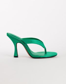 Topshop Topshop Nina toe thong heeled sandal in green satin