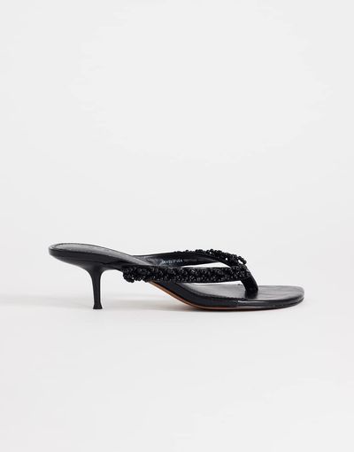 Topshop Topshop Nolan beaded toe thong mid heel sandals in black