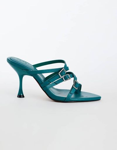 Topshop Topshop Nori buckle detail heeled mule in teal-Blue