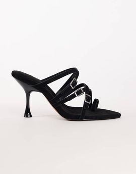 Topshop Topshop Nori buckle detailing heeled mules in black faux suede