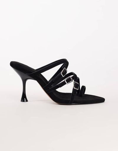 Topshop Topshop Nori buckle detailing heeled mules in black faux suede