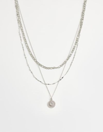 Topshop Topshop Nyle stainless steel multi chain necklace with pendant in silver