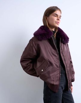 Topshop Topshop nylon bomber jacket with faux-fur collar in red