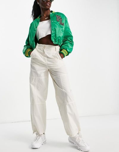 Topshop Topshop nylon drawstring cuffed highwaisted cargo pants in white