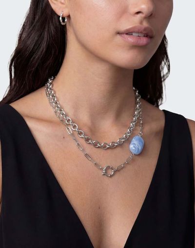 Topshop Topshop Oakley stainless steel multi chain necklace with blue stone in silver