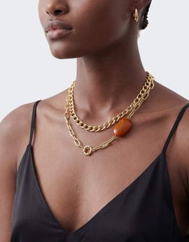Topshop Topshop Oakley stainless steel multi chain necklace with orange stone in gold
