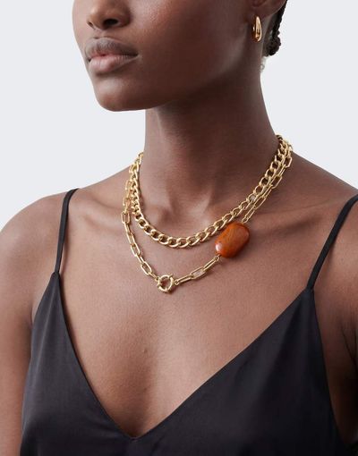 Topshop Topshop Oakley stainless steel multi chain necklace with orange stone in gold