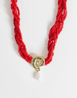 Topshop Topshop Ocean bead necklace with charm in red and gold
