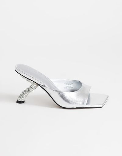 Topshop Topshop Octavia strappy high rhinestone heel sandals in silver