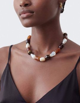 Topshop Topshop Olive bead necklace in brown mix