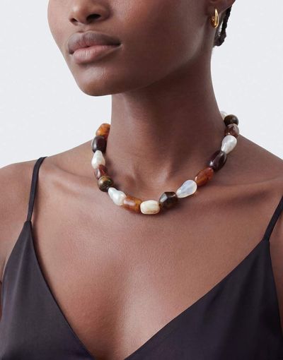 Topshop Topshop Olive bead necklace in brown mix