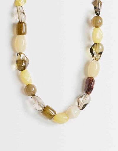 Topshop Topshop Olive bead necklace in green mix