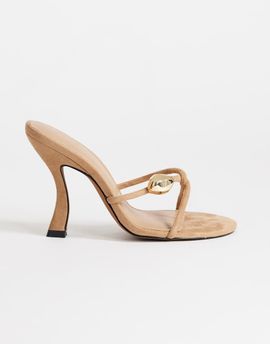 Topshop Topshop Olivia strappy high heel sandals with ball detail in taupe faux suede-Neutral