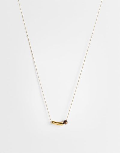 Topshop Topshop Olivio stainless steel necklace in gold tone with brown bead