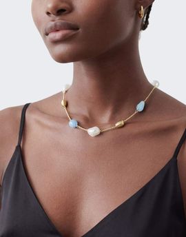 Topshop Topshop Omelia necklace in faux pearl, gold and blue