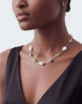 Topshop Topshop Omelia necklace in faux pearl, silver and green