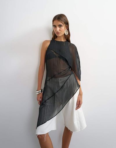 Topshop Topshop one-shoulder cape detail tunic in black