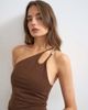 Topshop Topshop one shoulder beaded strap top in chocolate-Brown - 4