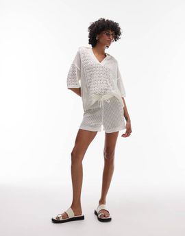 Topshop Topshop open stitch shorts in ivory - part of a set-White