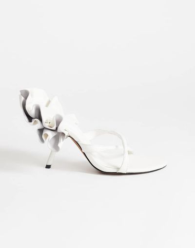 Topshop Topshop Ophelia real leather high heel sandals with ruffle in silver-White