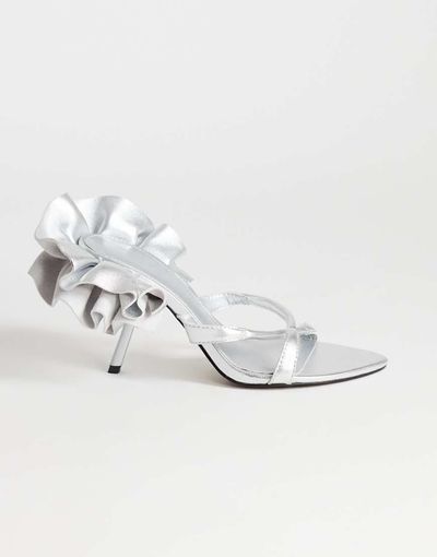 Topshop Topshop Ophelia real leather high heel sandals with ruffle in silver