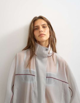 Topshop Topshop organza funnel neck bomber jacket with contrast binding in gray