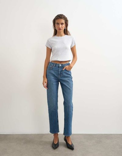 Topshop Topshop Orson comfort stretch straight leg ankle grazer jeans in mid blue