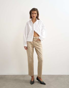 Topshop Topshop Orson comfort stretch straight leg ankle grazer jeans in winter oat-Neutral