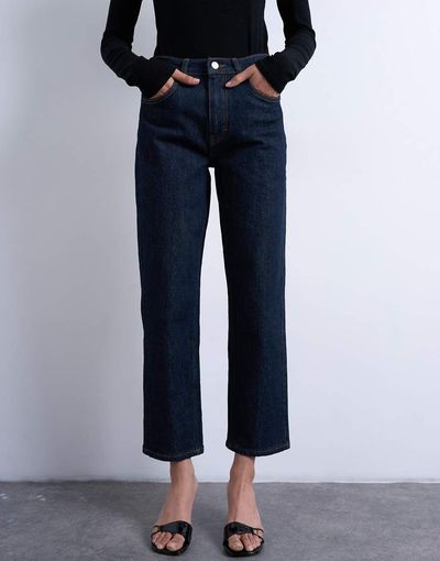 Topshop Topshop Orson mid rise comfort straight jean in indigo rinse-Blue