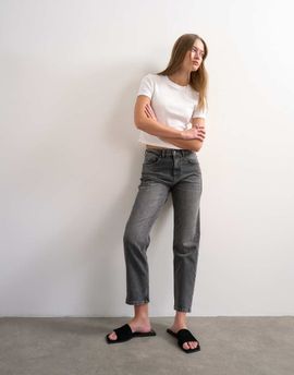 Topshop Topshop Orson mid rise comfort straight leg jeans in washed gray-Black