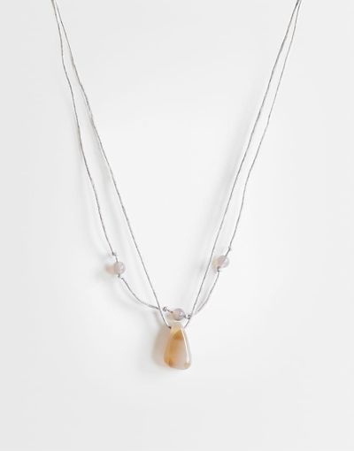 Topshop Topshop Ottie cord necklace with semi-precious stones in light gray