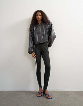 Topshop Topshop oversized faux leather oversized zip up bomber jacket in washed black