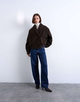 Topshop Topshop oversized faux suede shawl collar bomber jacket in chocolate-Brown