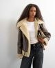 Topshop Topshop oversized shearling collar detail jacket in brown - 1