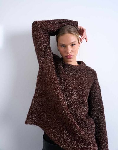 Topshop Topshop oversized tinsel wide sleeve knit sweater in brown