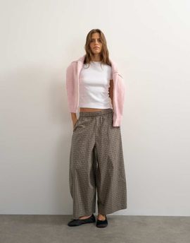 Topshop Topshop ovoid mid length pants in blue plaid-Multi