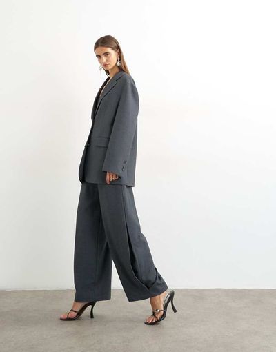 Topshop Topshop ovoid side pleat pants in gray - part of a set