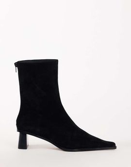 Topshop Topshop Penny real suede block heel pointed toe ankle boots in black