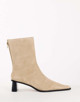 Topshop Topshop Penny real suede block heel pointed toe ankle boots in taupe-Neutral
