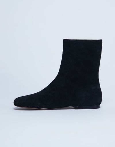Topshop Topshop Peri real suede flat square toe boots in black