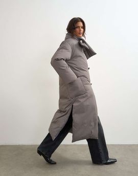Topshop Topshop pillow scarf longline puffer jacket in taupe-WHITE