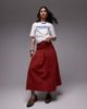Topshop Topshop pintuck poplin full skirt in red - 1